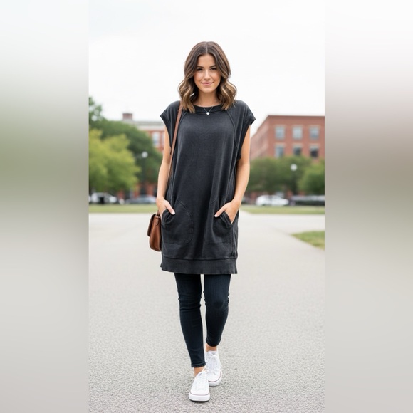 Anthropologie Daily Practice Casual Charcoal Sleeveless Tunic Dress - Picture 8 of 9